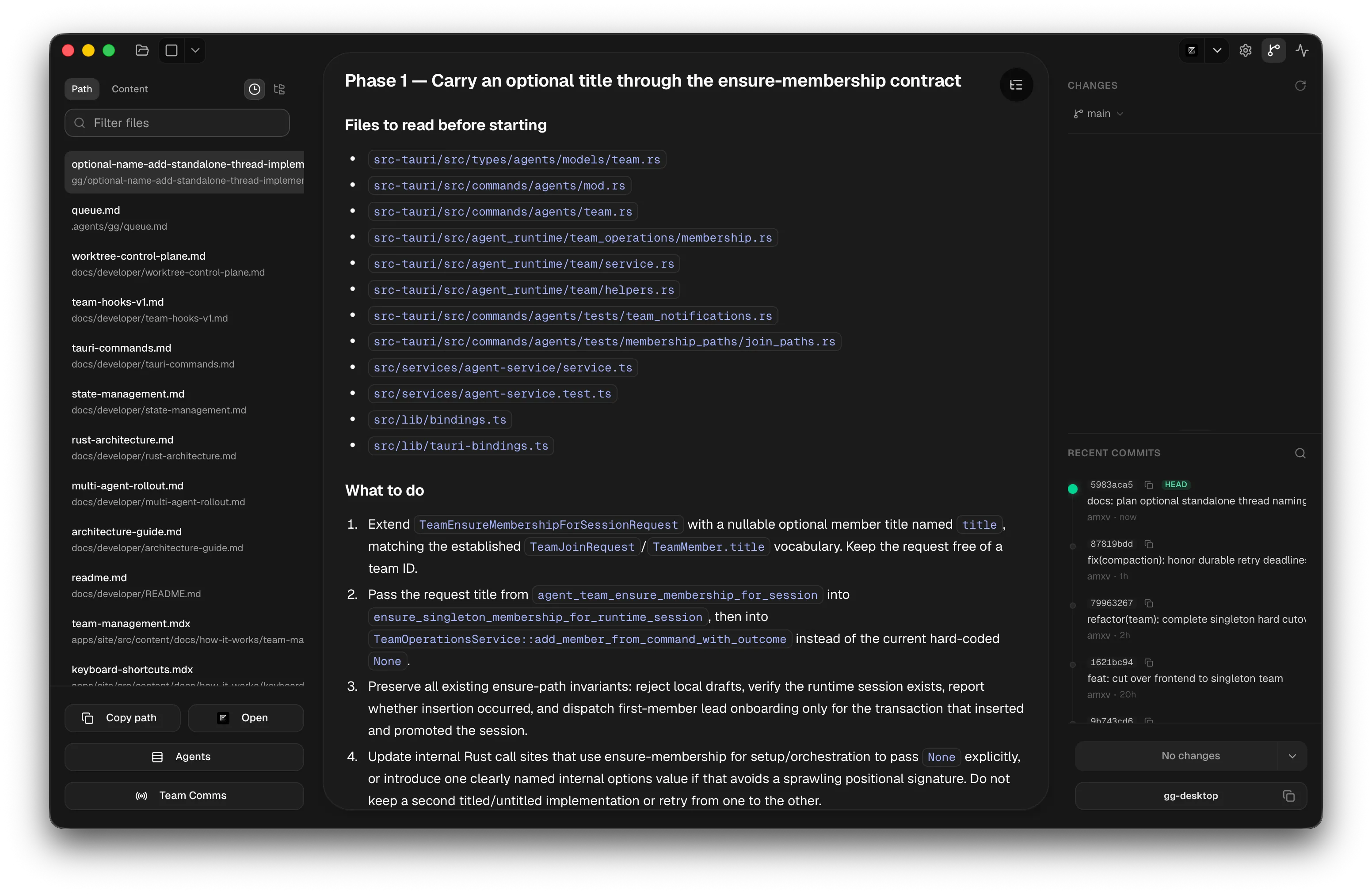 A Markdown implementation plan rendered cleanly inside the native goldengoose viewer